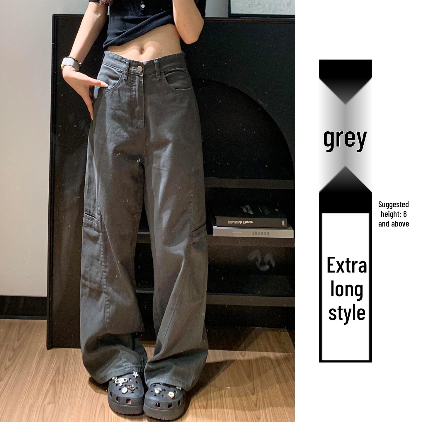 Women s High-Waist Gray Retro Work Pants - Spring 2026, Petite, Relaxed Wide-Leg Fit S