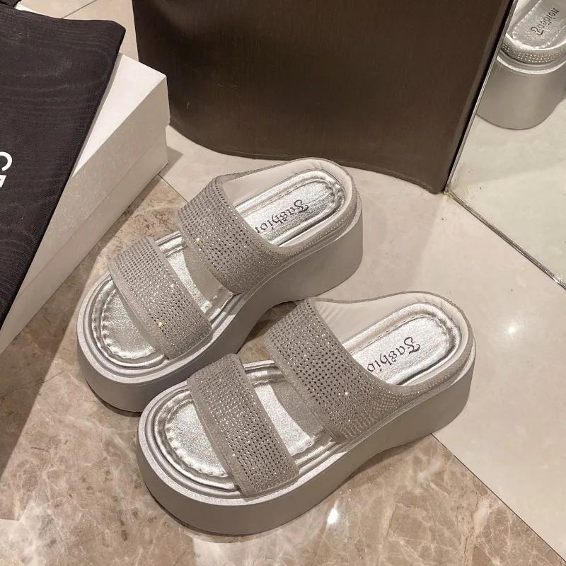 Women's Slippers 2024 Summer High Heel Flat Open Toe Women's Shoes Paired with Dresses Outdoor Women's Sandals Slipper