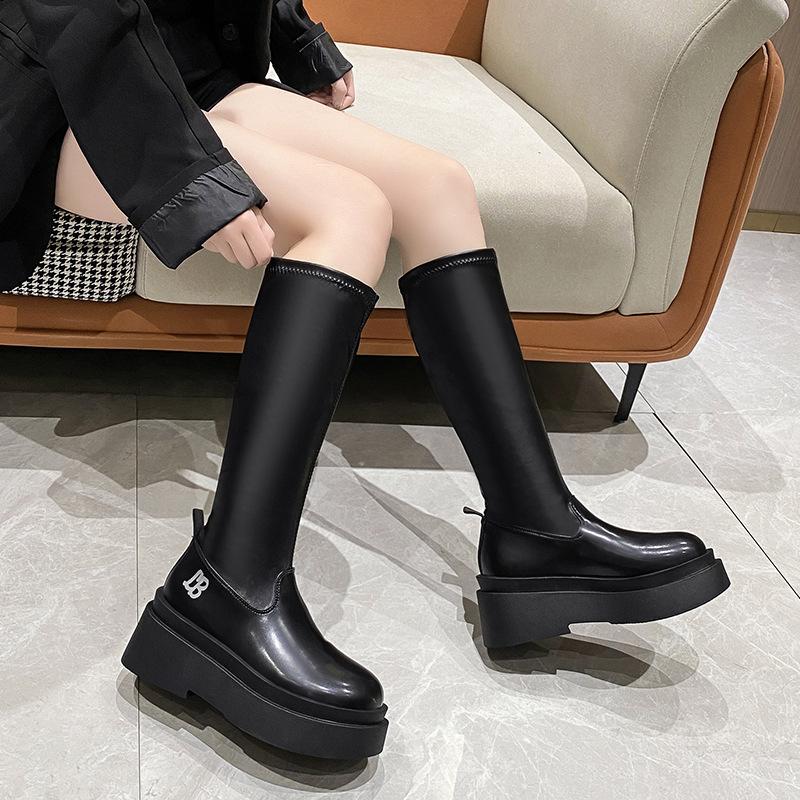 Internet celebrities with the same knee high knight boots women 2025 new thick sole elastic thin boots high heel fashion boots