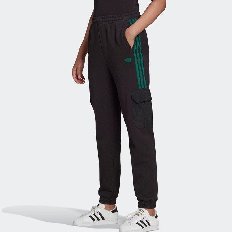 Adidas Originals Retro Sport Side Stripe Logo Knit Cuffed Casual Pants Women bottoms Black H20175