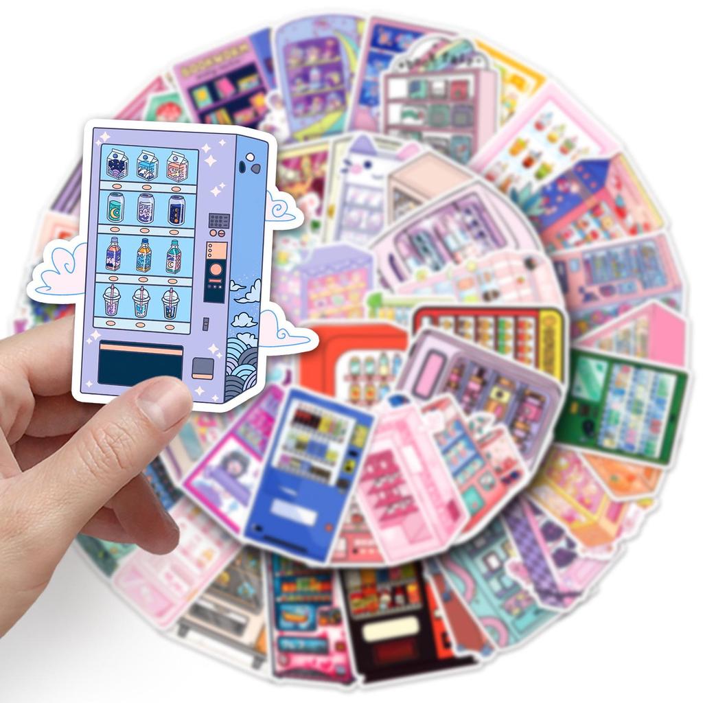 50pcs Cartoon Vending Machine Graffiti Stickers for Water Bottles, Phone Cases, and Stationery