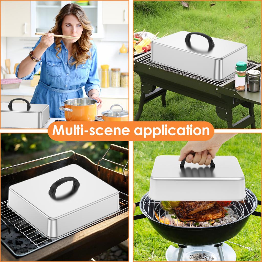 2Pcs Rectangular Cover Stainless Cheese Melt Lid Multipurpose Frying Pan Cover Barbecue Burgers Steak Pot Lids Steaming Cover
