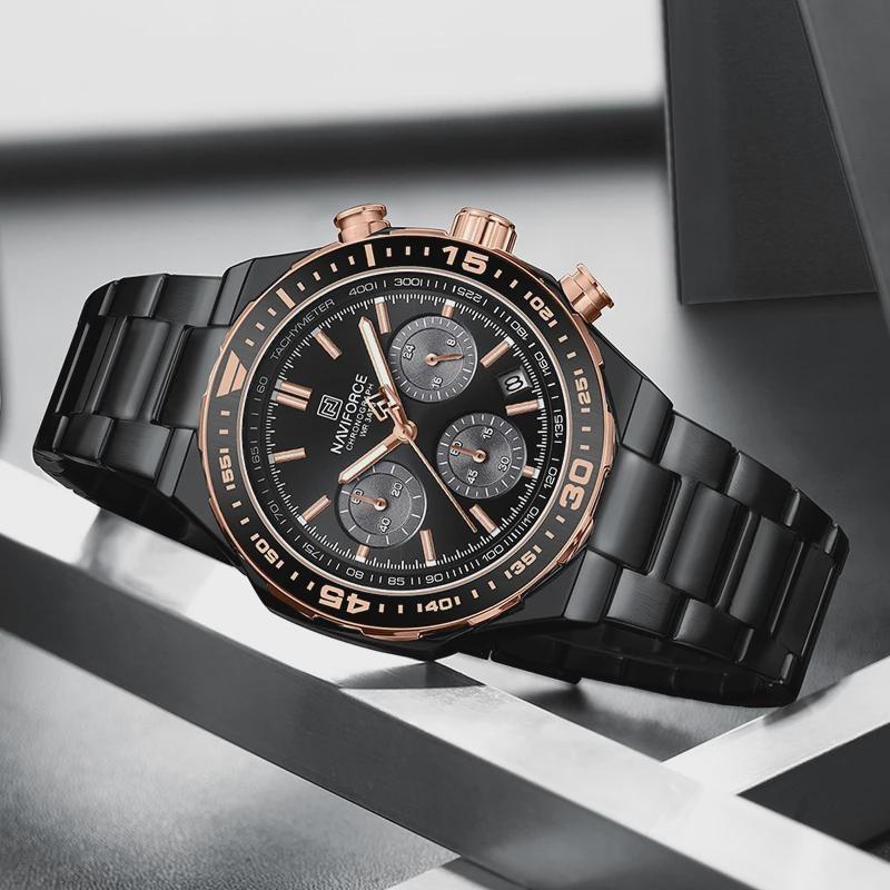 Luxury Analog Watches Steel Waterproof Classic Quartz Wristwatches Fashion Watch Men Chronograph Calendar Male Clock Gifts