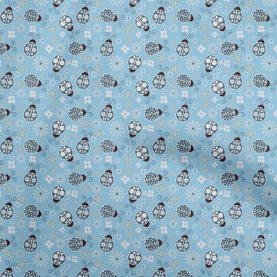 Tissu Coton Élasthanne Bleu Clair Oiseau Coccinelle Tissu Pour Couture Tissu Imprimé Loisirs Créatifs Au Mètre 40 Pouces