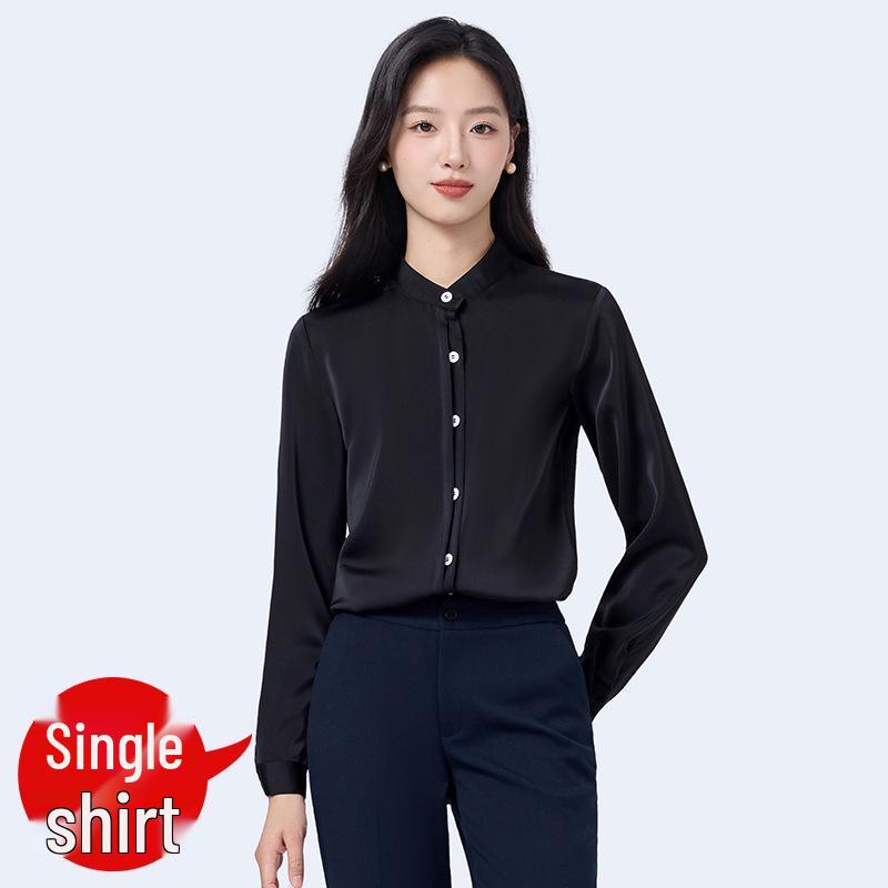 

Elegant 2026 Women s French Stand Collar Long Sleeve Shirt - Professional Commuting & High-End Temperament Base Layer Top XL