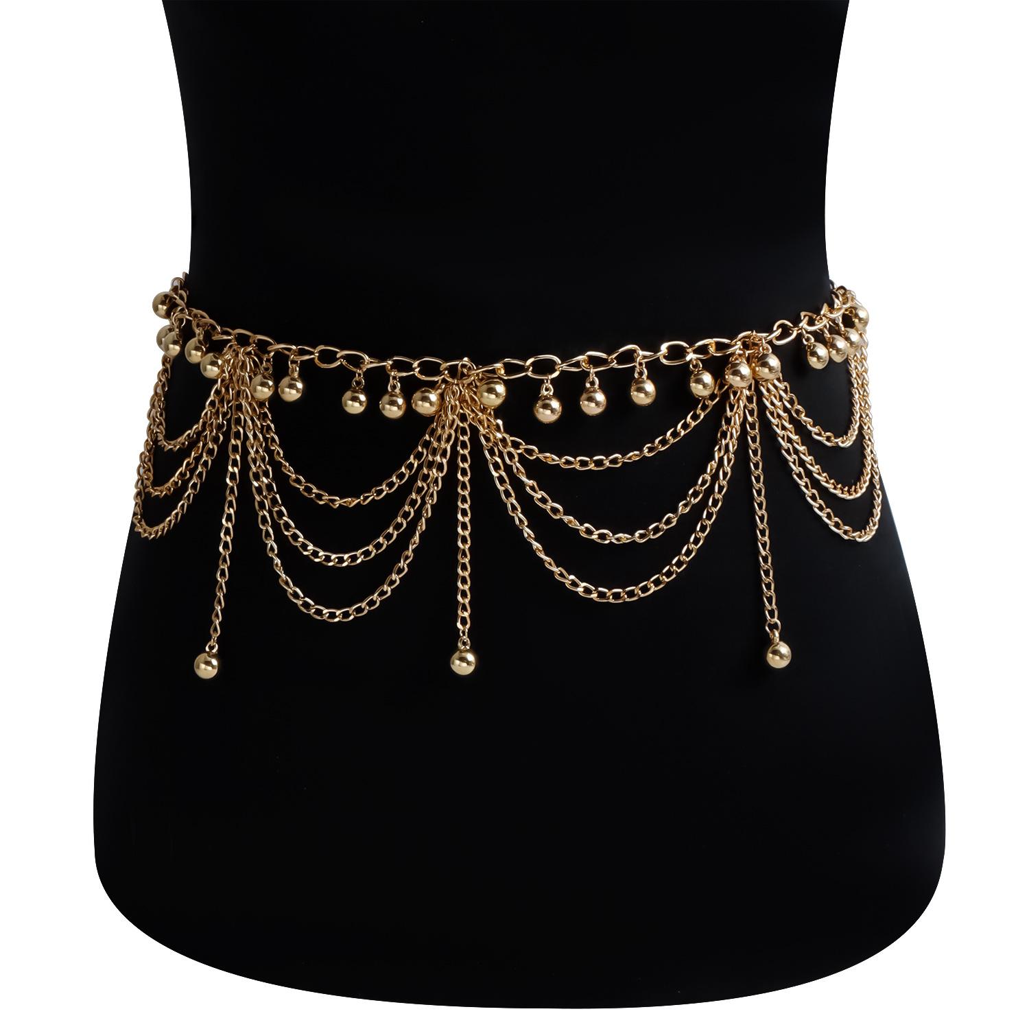 

Ins Vintage Geometric Ball Waist Chain Summer Beach Vacation Babes Body Chain золотой