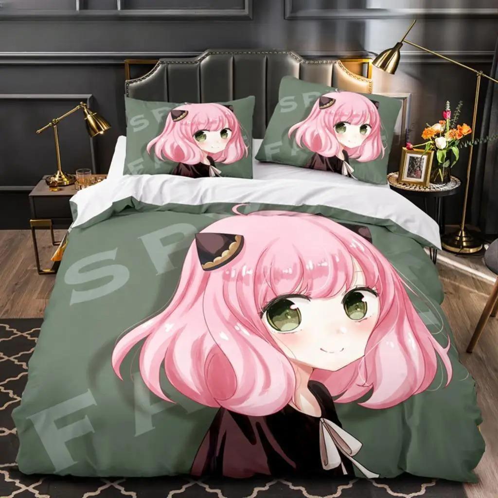 3D Anime SPY×FAMILY Anya Forger Bettdecke Bettwäsche Sets Full Size Cartoon Bettbezug Queen King Size Steppdeckebezug Kissenbezug Set Werkzeug