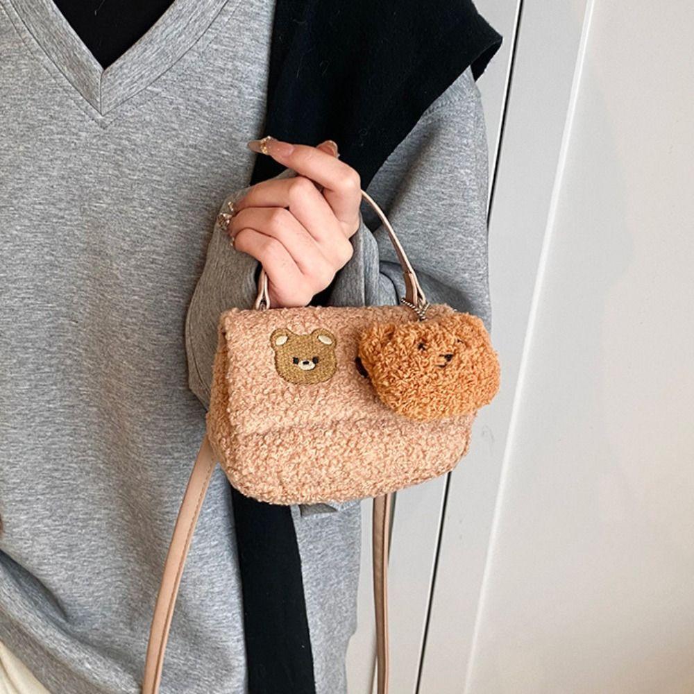 Korean Style Plush Bear Crossbody Bag Cartoon Cute Cookie Handbag Mini Message Bag  Girls
