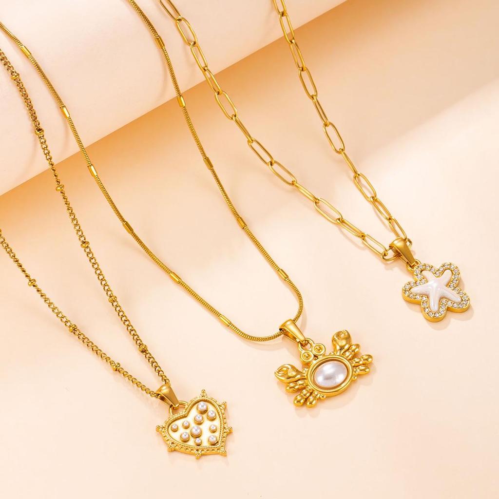 Stainless Steel Starfish Rhinestone Clavicle Chain Women's Luxury Pendant Necklace