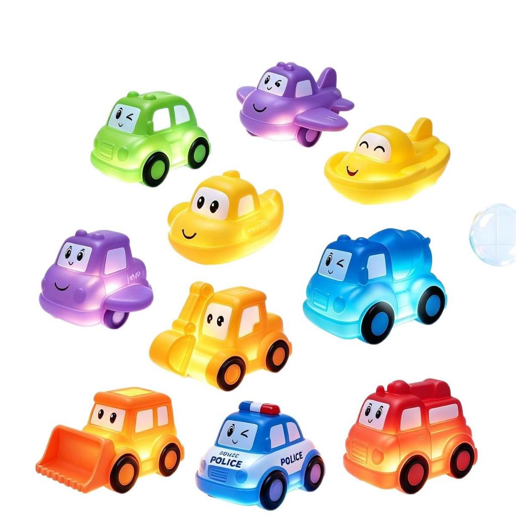 New Cute Cartoon Cars: Silicone Water Play Toy with Touch-Activated Seven-Color Flashing Lights