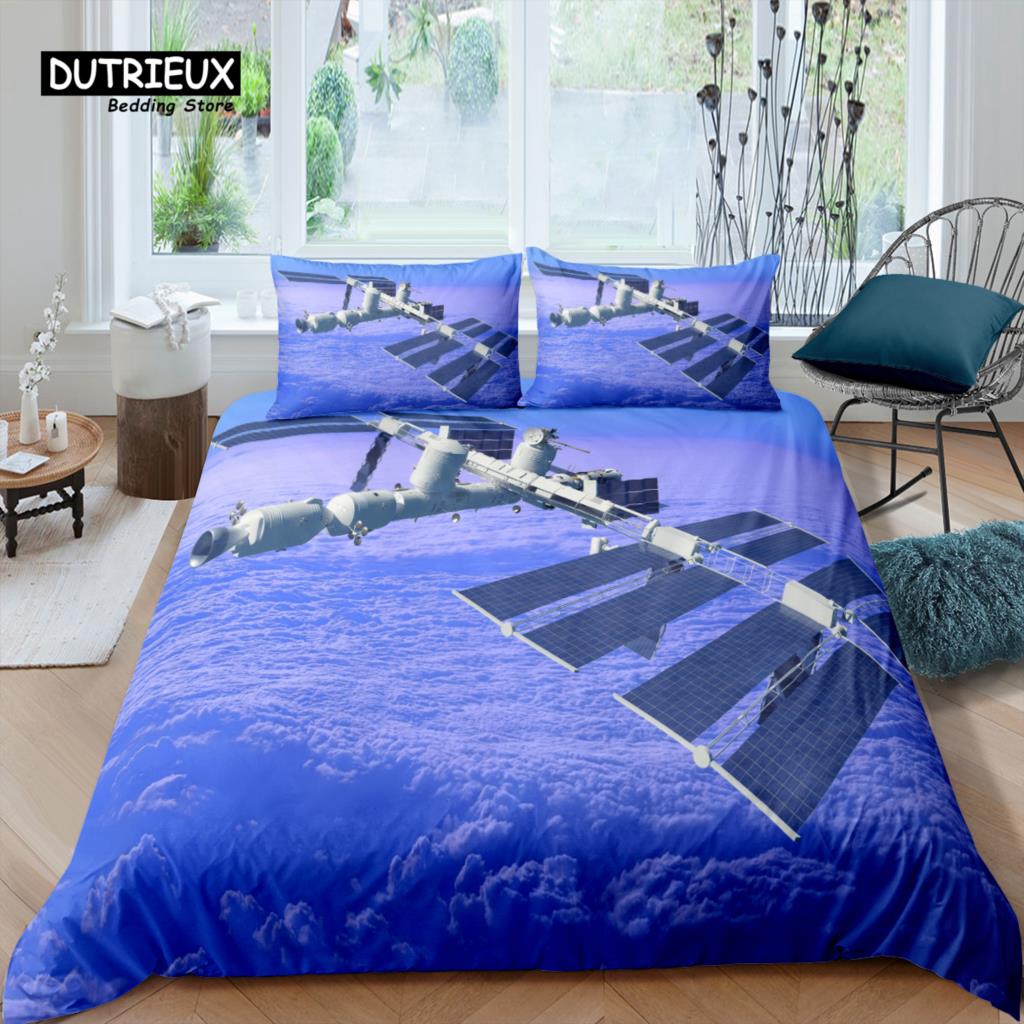 Home Living Luxury Space Station Bedding Set Spaceship Duvet Cover Pillowcase Queen And King Eu/Us/Au/Uk Size Comforter Bedding