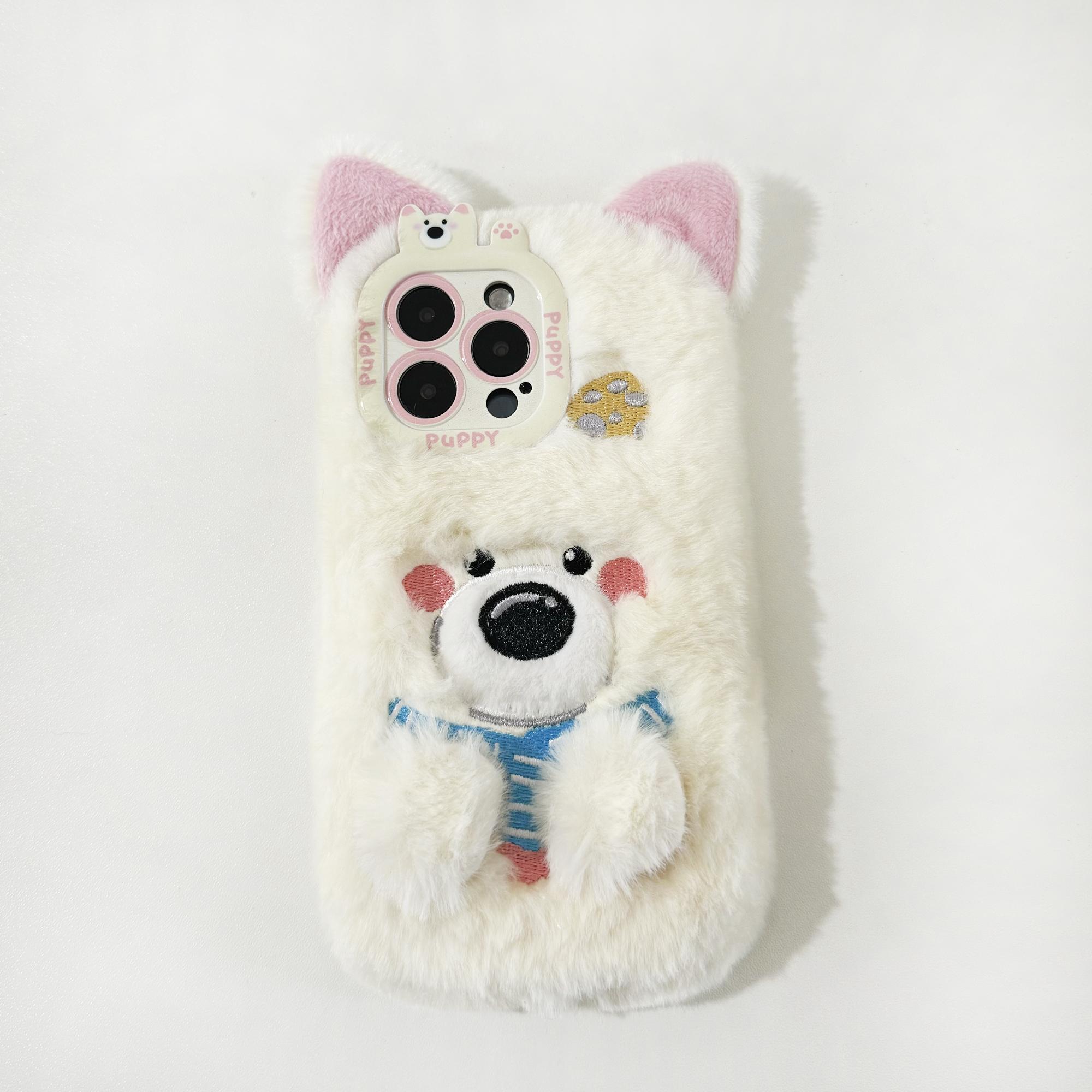 

Милый плюшевый чехол для телефона с изображением щенка, осенне-зимние теплые пушистые аксессуары для iPhone 16 15 14 13 12 11 Pro Max For iPhone 15