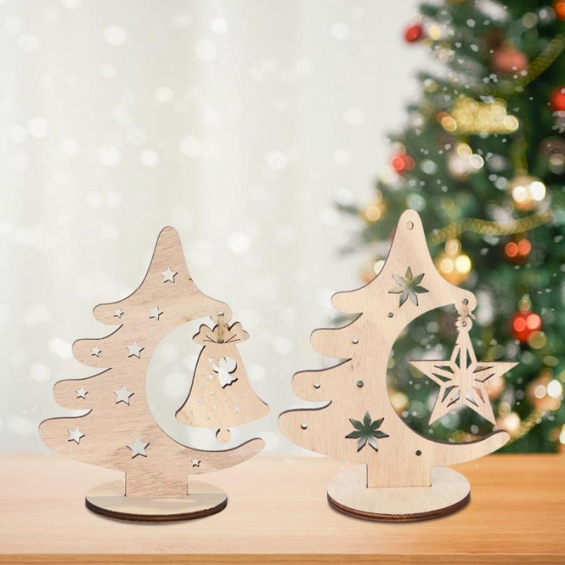 1pcWooden Christmas Tree Ornaments Hollow Christmas Tree Star Bell OrnamentsDIYPendant Desktop Display Party Gift