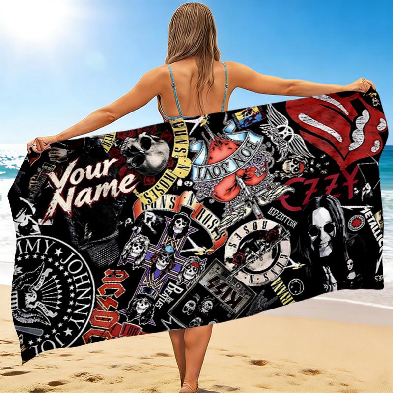 Custom 1Pc Heavy Metal Band Logo Collage Beach Towel Quick Dry Multiuse For Beach Pool Gym Yoga Home Travel Christmas Halloween Xmas Gift Q162