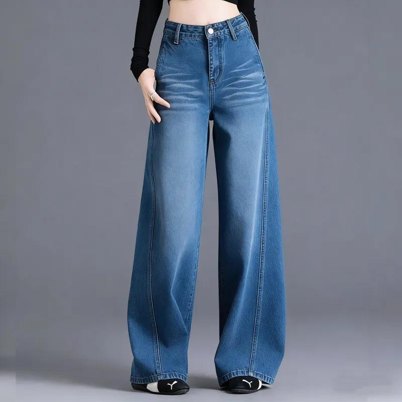

Spring 2026 Black High-Waisted Wide-Leg Striped Jeans for Women - Versatile Loose Fit for Pear-Shaped Figures 28 синий