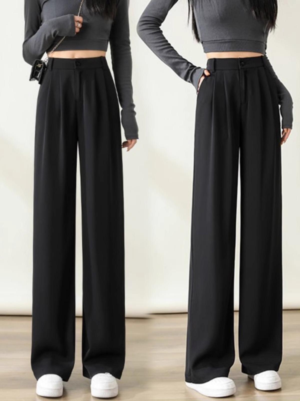 

Весна 2024 г., черные, с высокой талией, широкие, утягивающие, прямые брюки - новая мода, повседневный стиль с драпировкой M