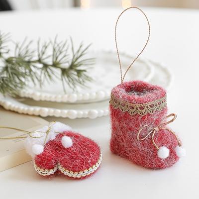 Lovely Boot Glove Style Felt Christmas Ornaments with Hanging Ropes Small Joyful Tree Wall Window Decors Upgrades
