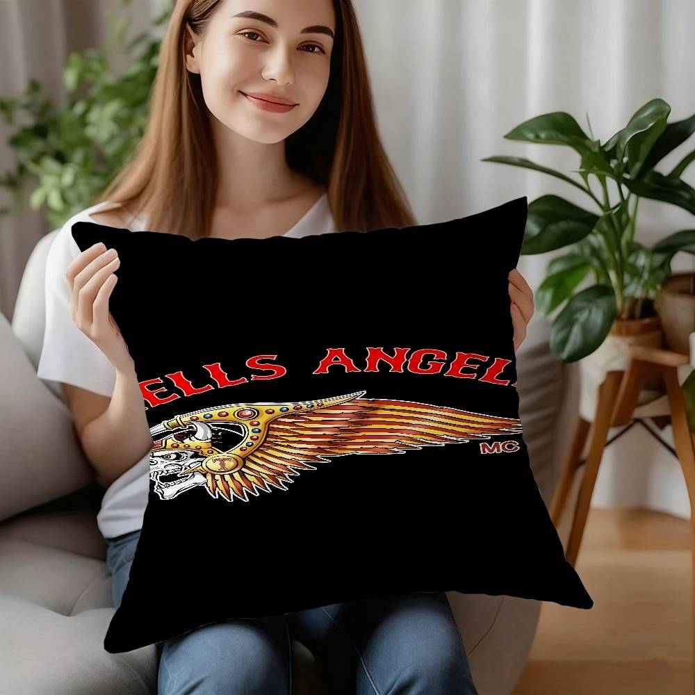 Moto Kissen H-Hells Angels Kissenbezug Kurzer Plüsch Sofa Dekorativ Geschenk Zuhause Doppelseitiger Druck Kissen