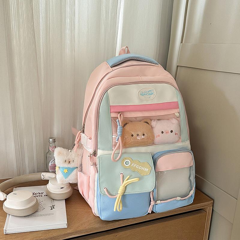 Schoolbag new high-value college style fresh and sweet backpack junior high school students contrasting color splicing bar pain bag backpack