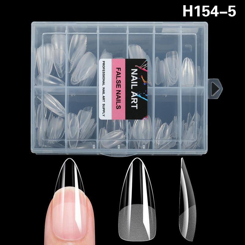 216 PCS Seamless Press On False Nail Tips Transparent Full Cover Fingernail Tip Half Matte Long Coffin Almond Artificial Nails