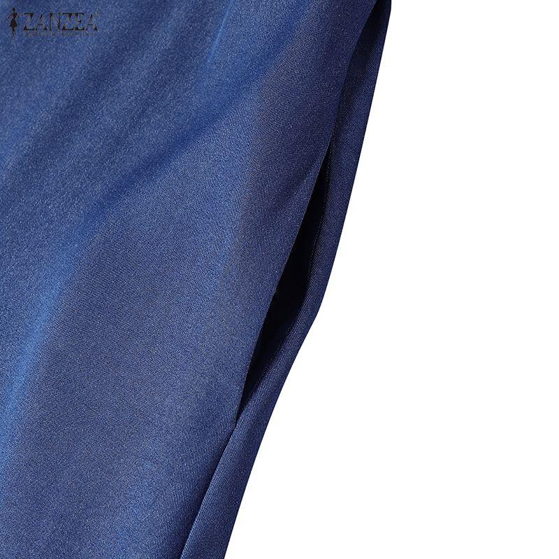 ZANZEA Dámské ležérní šaty s límečkem s volným dlouhým rukávem