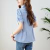Striped Short-sleeved Top for Women In Summer French Niche V-neck Puff Sleeve Top Relaxed Fit and Slim Large Size Thin