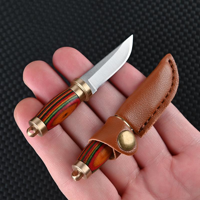 Brass Colored Wood Mini Fixed Blade Knife Sharp Small Chopper Portable Keychain Hanger Unpackage Express Opening Cutter