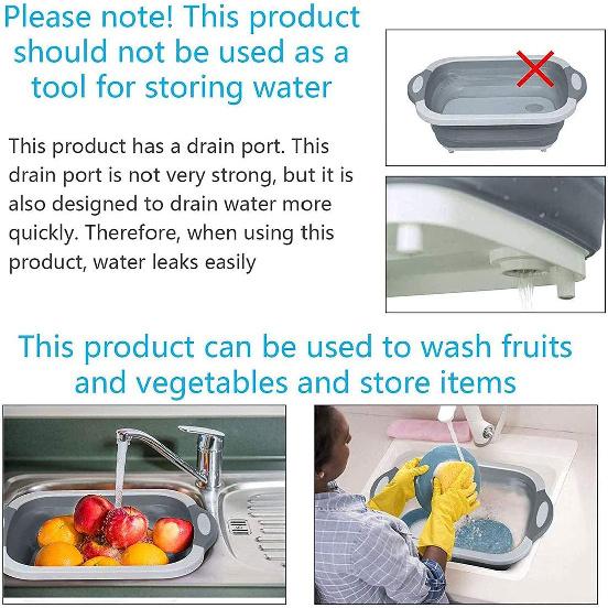Collapsible Washing Up Bowl, Innovations Multi Function Bowl Drying Rack, Portable Cutting Board, Retractable Drain Washing Basket Basin Vegetable