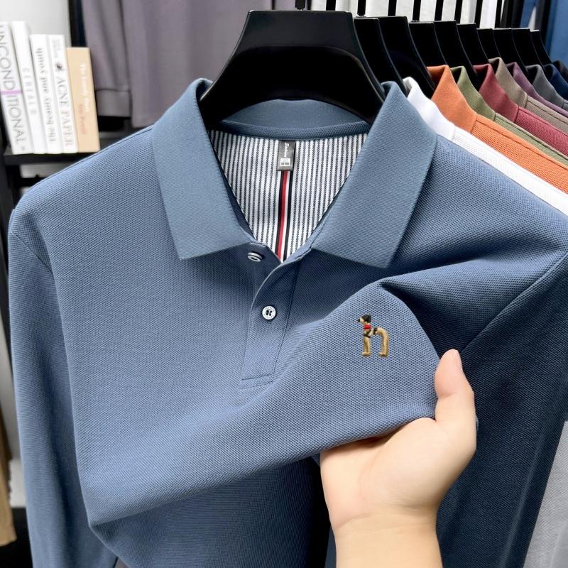 Marken-Polohemd aus 100% Baumwolle, langärmlig, leichter Luxus, neu, Cartoon-Hund-Stickerei, Herren-Poloshirt, hochwertige Modeoberbekleidung