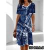 Big Size S-6XL Women's Printed Dress Summer Short Sleeve Round Neck Casual Mini Dress