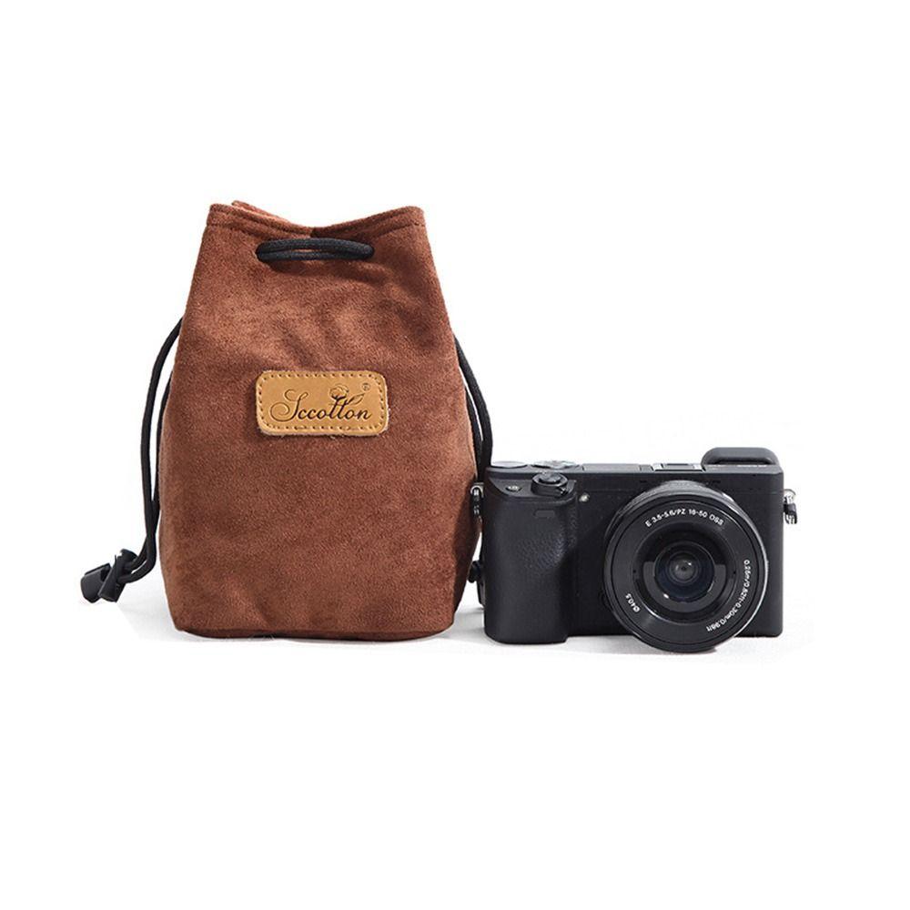 Soft Camera Storage Bag Dustproof Polar Fleece Lining Lens Protective Case Adjustable Strap Waterproof DSLR Drawstring Bag