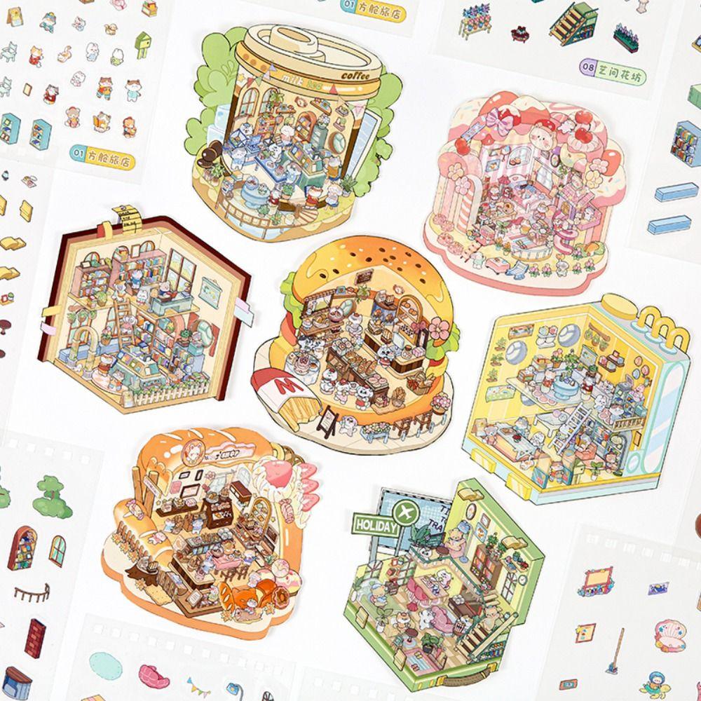 PET 3D Landscape Sticker Decompression Miniature Scene Collage DIY Cabin Scene Sticker  Children
