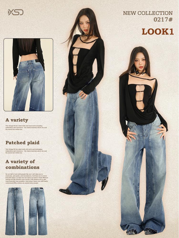 Women's American Street Style High-Waist Wide-Leg Jeans - Fall/Winter 2024 Collection - Straight, Loose, Slim Fit, Mopping Style