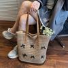 Yogodlns Summer Beach Large Capacity Tote Bag Women Shoulder Bag Handmade Woven Top-Handle Bags Raffia Boho Women Bag