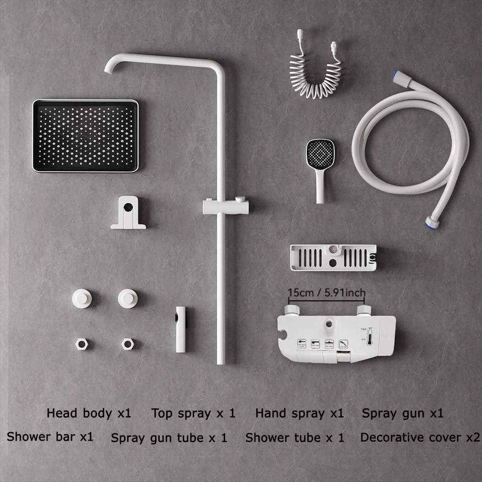 Digital Display Rainfall Shower Brass Shower Set Shower Bathroom Shower Mixer Shower Head Rainshower Head Button Switch Design Hot and Cold