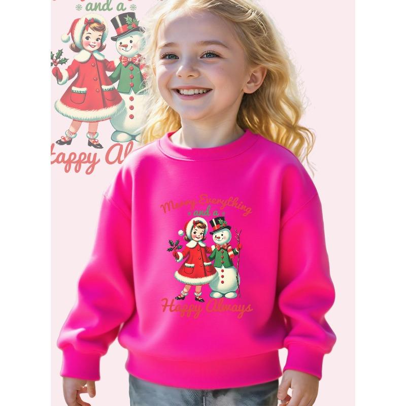 Kids Sweatshirt Merry Everything And a Happy Always: A Retro Christmas Greeting Print Long Sleeve Crewneck Sweatshirt 110 розовый
