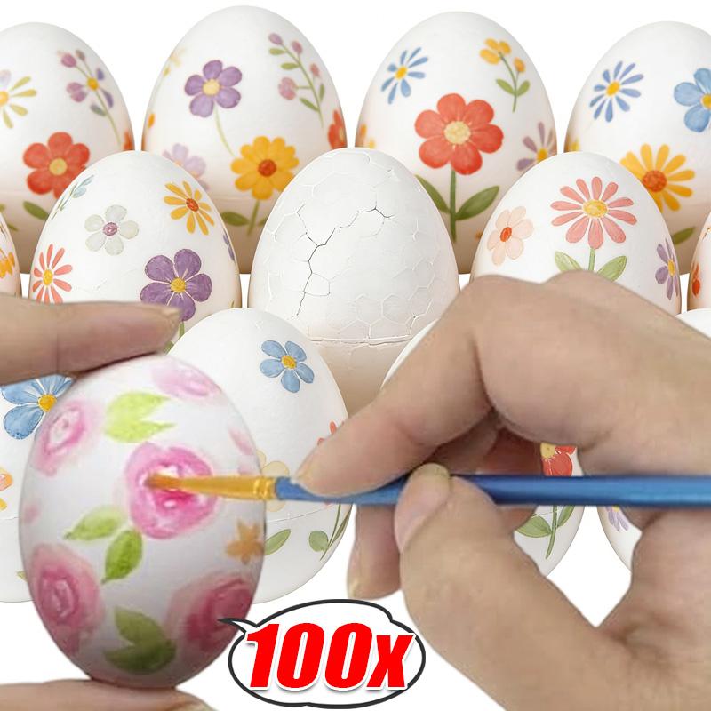 Easter Painting White Foam Eggs Handmade Painting Eggs Kids Gifts Smooth Crafting Unpainted Foam Egg Easter DIY Decorations