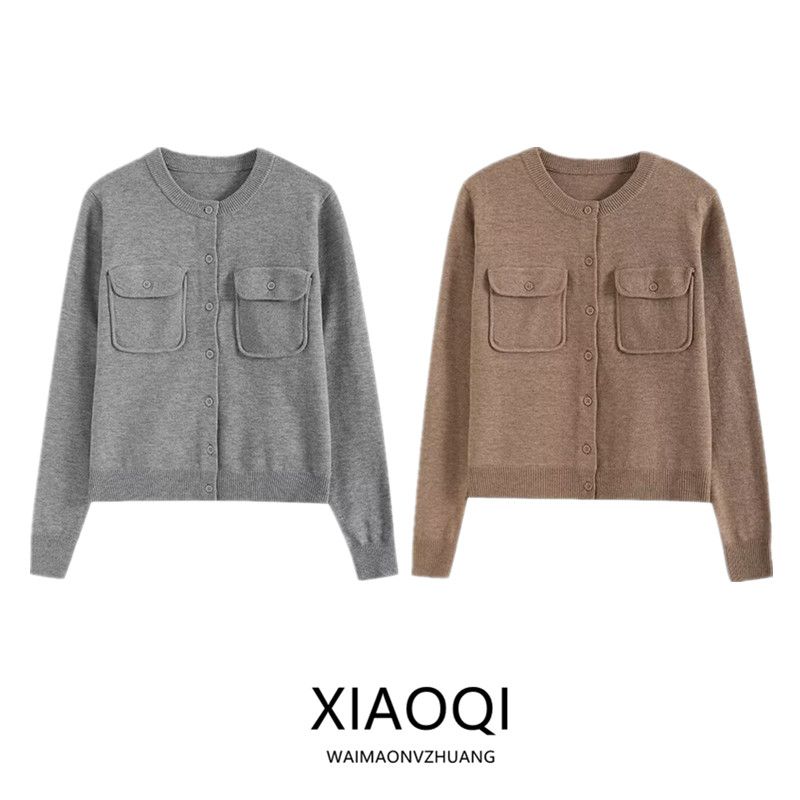 Fashion Style 2024 Autumn New Women's Clothing All Match Minimalism Elegance Style round Neck Knitting Cardigan Short Coat