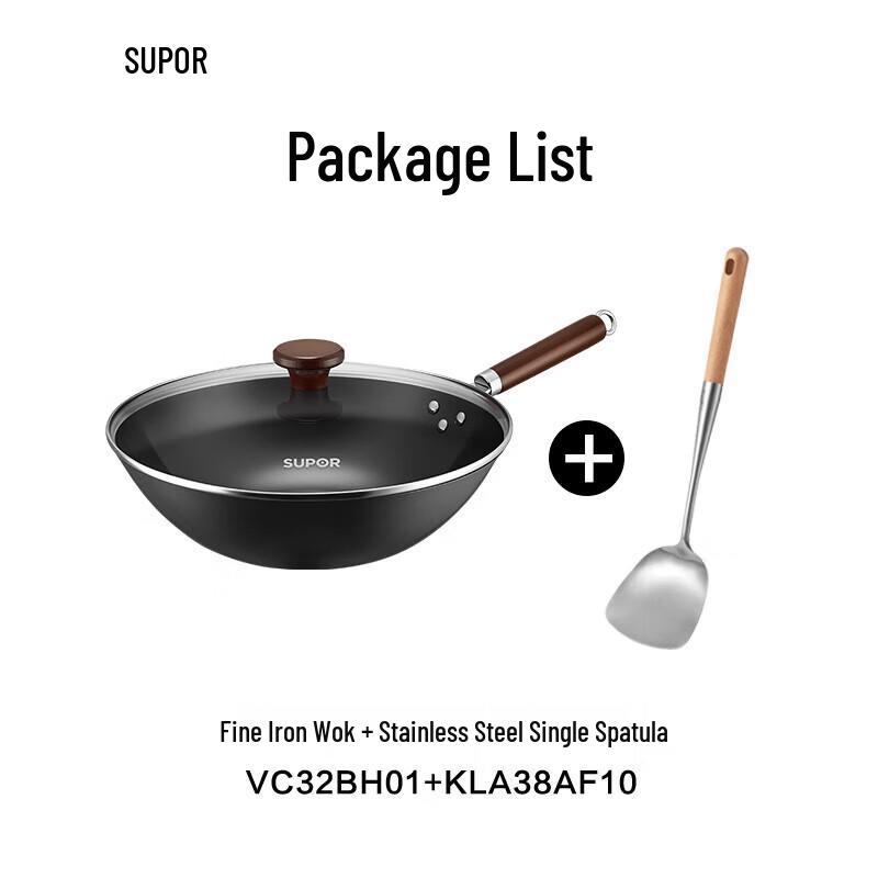 Supor 32cm Cast Iron Wok with Spatula