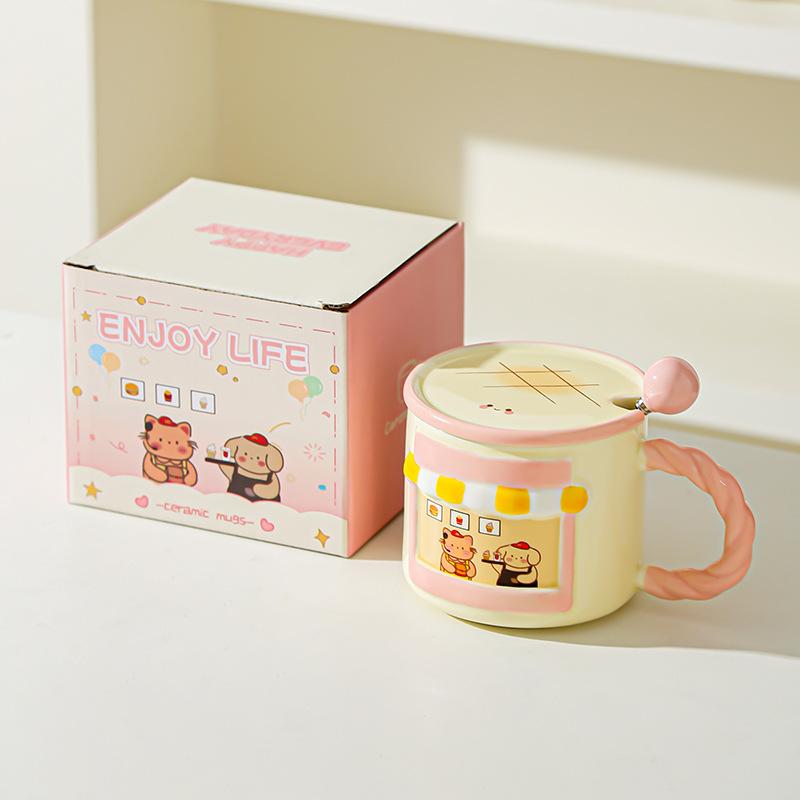 Cute Cartoon Mug Home Drinking Water Cup Office Ceramic Coffee Cup Cute High Looking Couple Water Cup