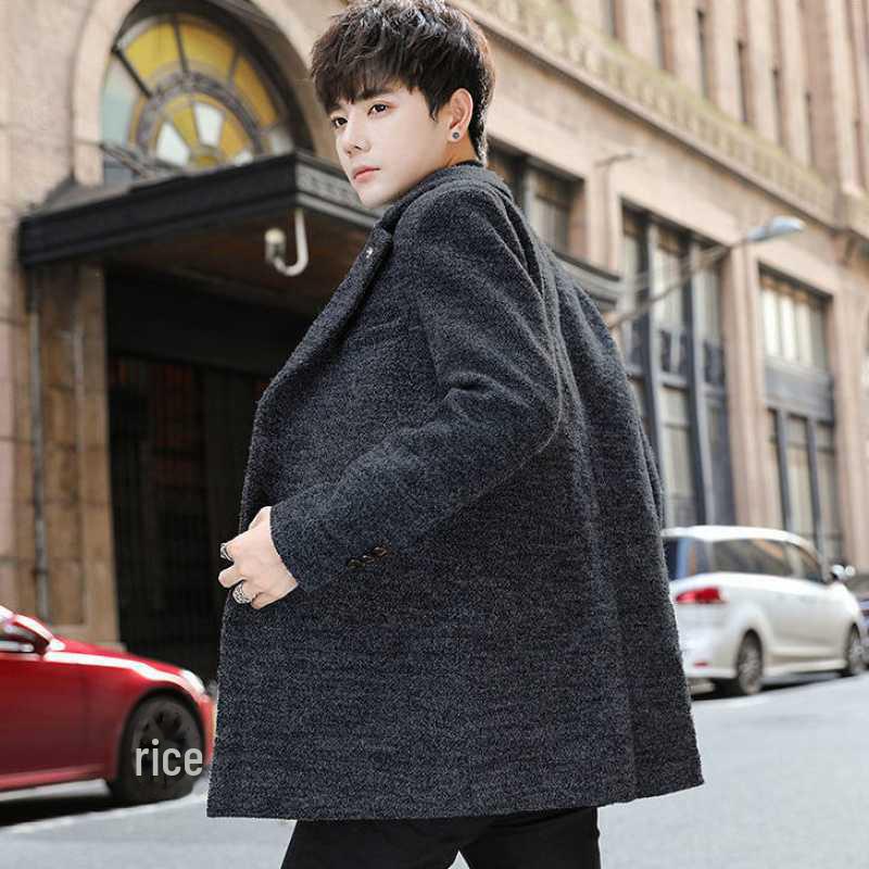 Pánská úzká vlněná větrovka, střední délky, korejský styl, pro podzimní a zimní obchodní nošení