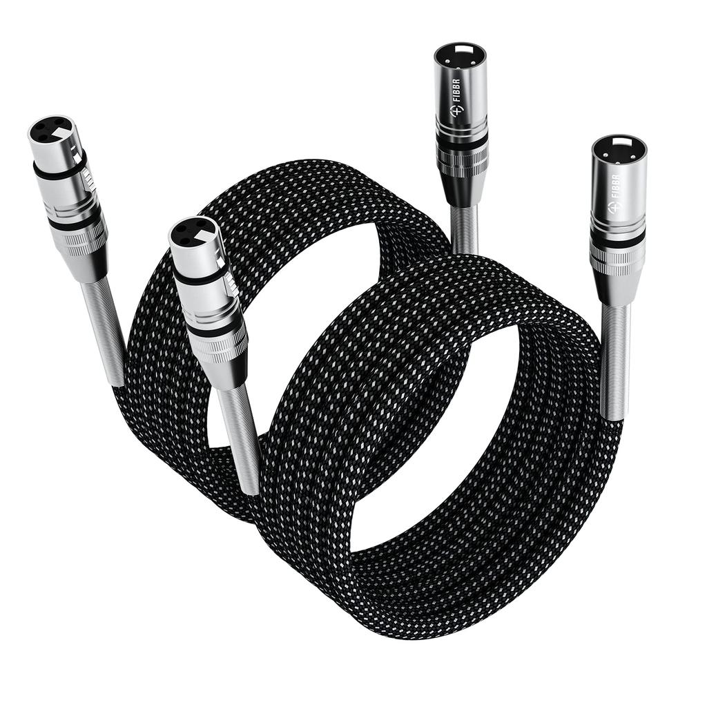 XLR Cable Pack, FIBBR Microphone Cable Nylon Braided XLR Male to Female Heavy Duty Balanced Mic Cord Compatible with Preamps, Speaker Systems, etc.