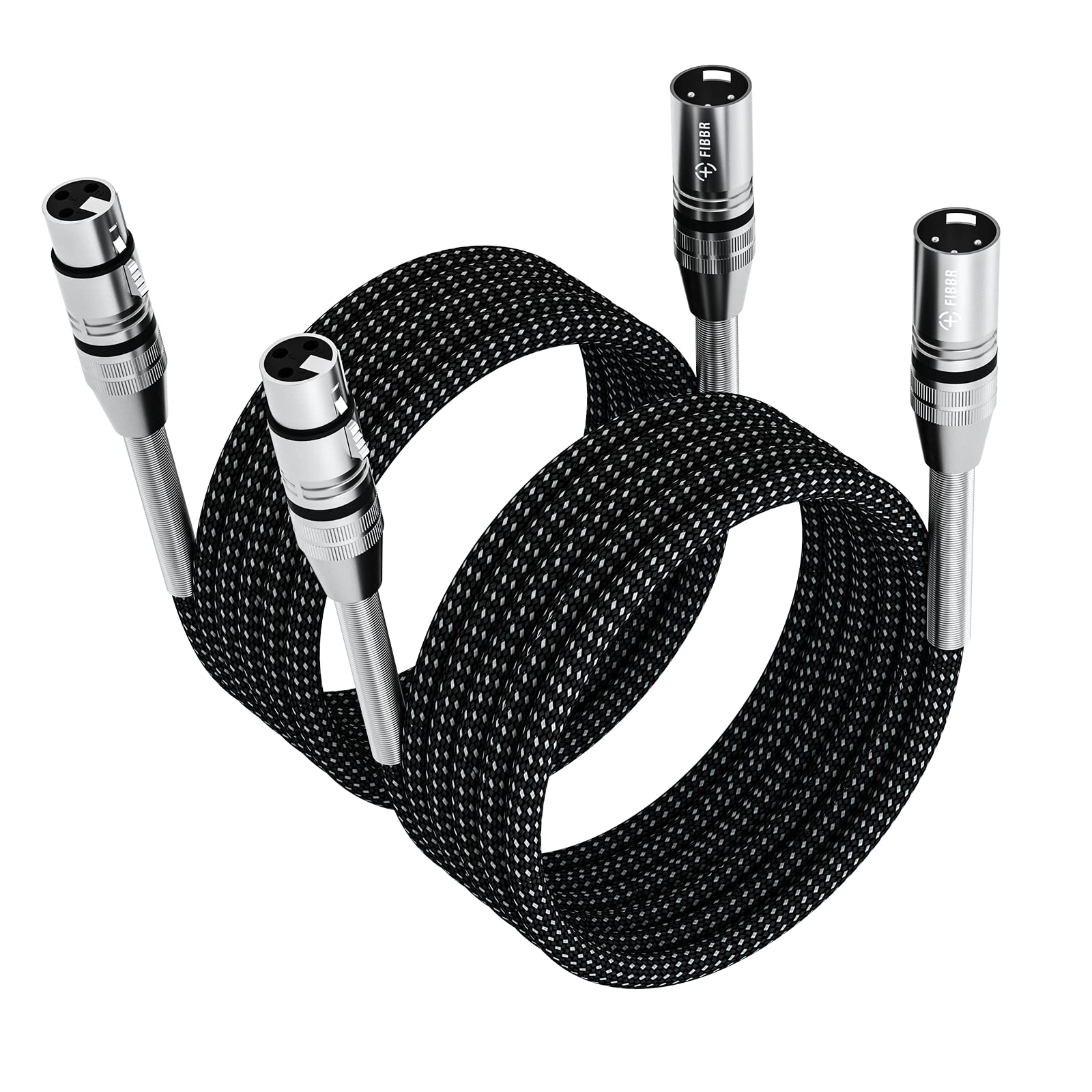 

XLR Cable Pack, FIBBR Microphone Cable Nylon Braided XLR Male to Female Heavy Duty Balanced Mic Cord Compatible with Preamps, Speaker Systems, etc.