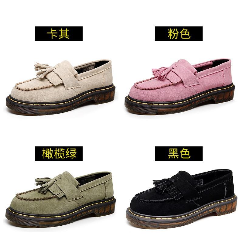 Tassel women's genuine leather suede leather small leather shoes men's fashion student round head casual shoes
