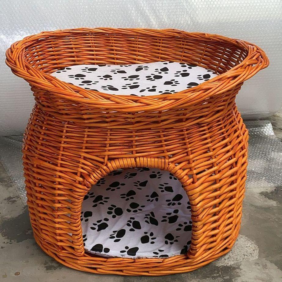 Medium Woven Rattan Pet House: Enclosed, Double-Layer, Washable, All-Season Cooling Mat for Dogs and Cats