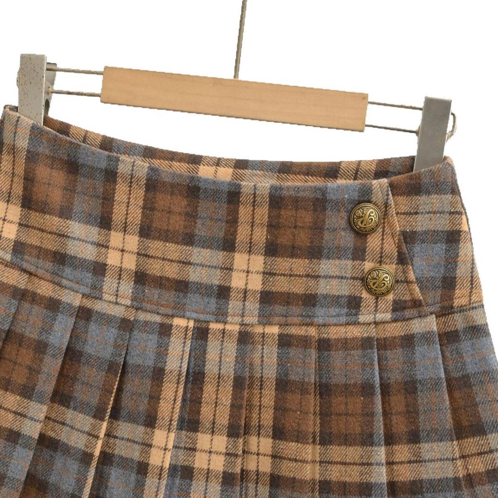 Women's Two-Color Plaid Pleated Skirt, College Style, Non-Revealing, High-Waisted, 2025 Autumn/Winter Collection