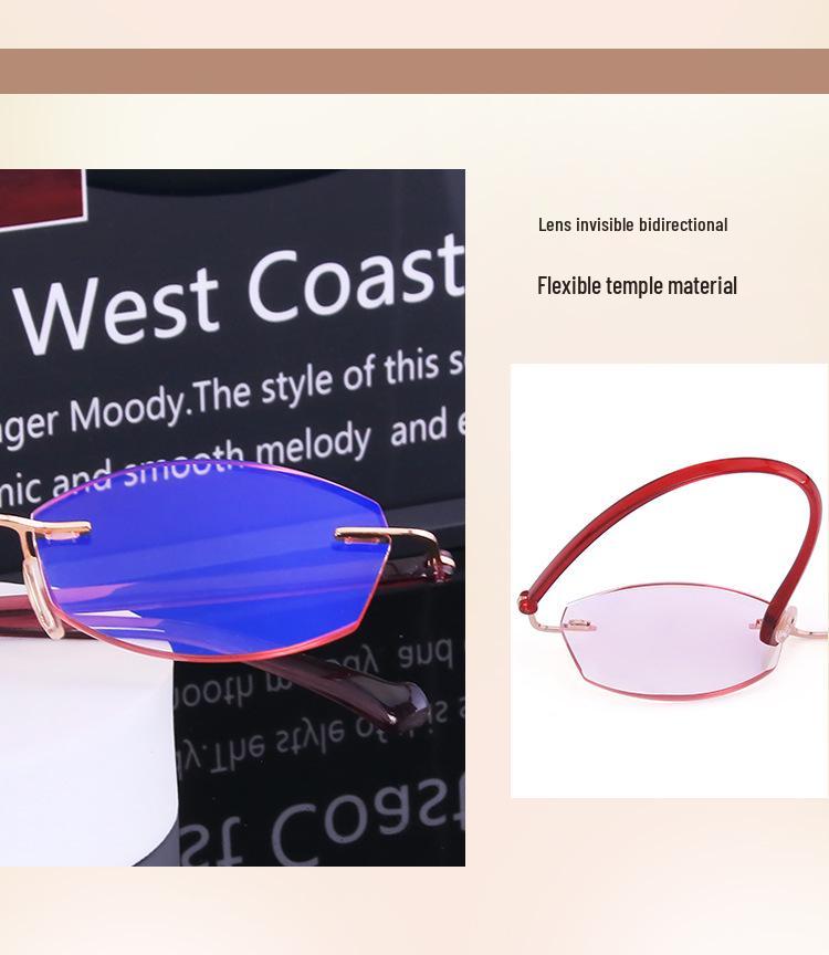 Stylish Retro Frameless Glasses with High-End Diamond Cut Edges and Anti-Blue Light for Women