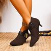 Fashion Metal Belt Buckle Decoration Ankle Boots Women 2025 Autumn Sexy Pointed Toe High Heel Boots Suede Side Zip Booties
