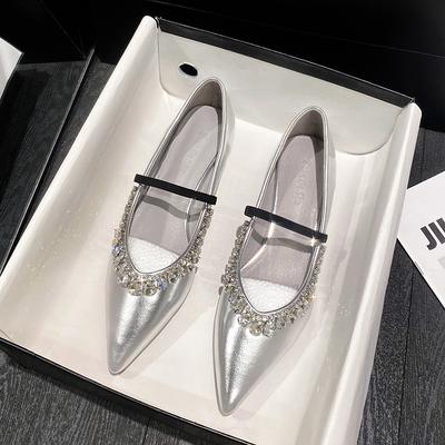 Fashion Rhinestone Beading Low Heel Shoes Women Japanned Leather Crystal Pumps Party Shoes for Woman 2cm Thick Heel Tacones Big Size 42