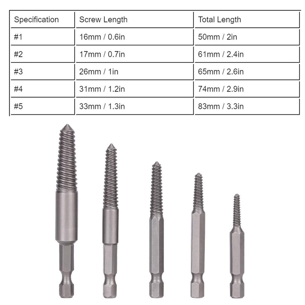 5PCS Hex Shank Broken Screw Extractor Stripped Screw Extractor Kit For Automotive Repair